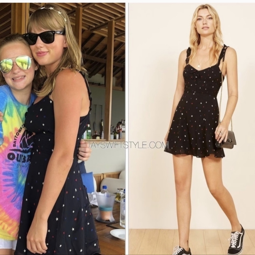 TAYLOR SWIFT ERAS TOUR X REFORMATION Elyse Star Print Mini Dress Black 4